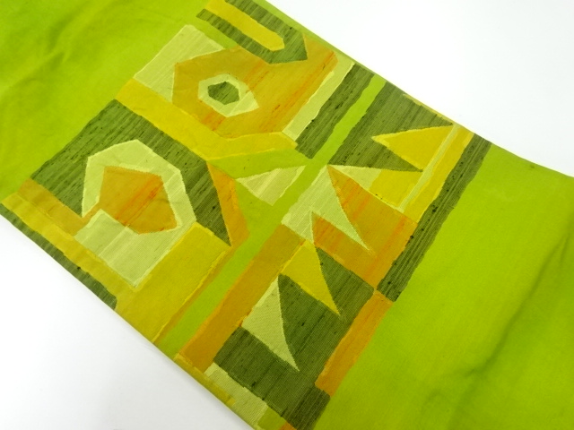 JAPANESE KIMONO / ANTIQUE NAGOYA OBI / SILK / HAND WOVEN TSUMUGI / ABSTRACT PATTERN